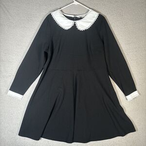 Agnes‎ Orinda Plus Size 1X Black Maid Long Sleeve Dress Wednesday Style Collar